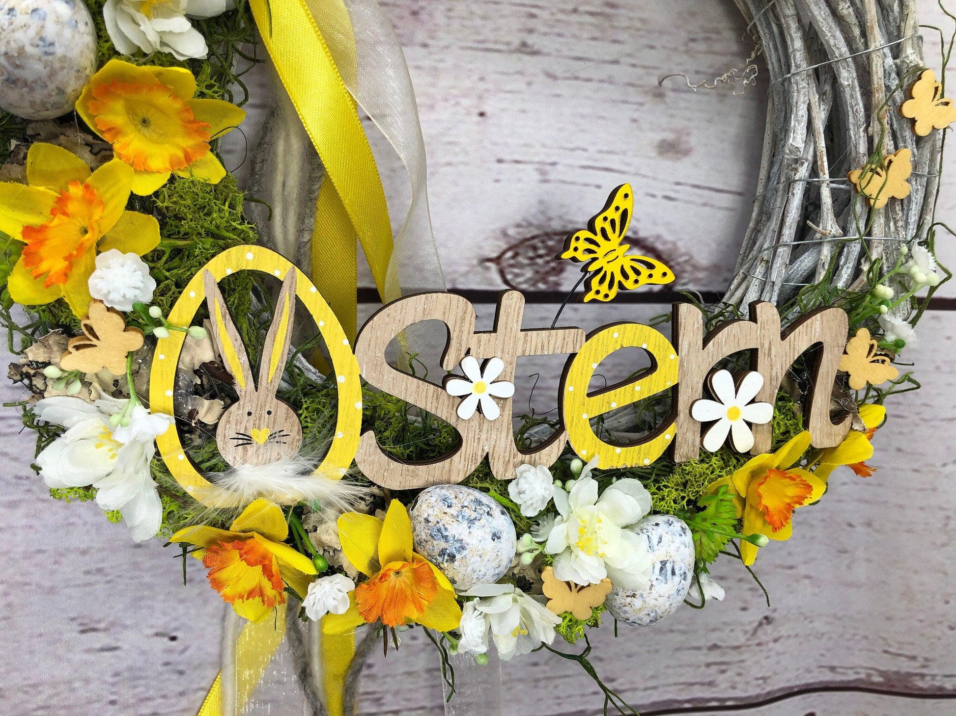 Frühlingskranz Türkranz Maiglöckchen & Hasen – Osterdeko Seidenblumen handgefertigt – Türkranz – SarahsFlowerStudio
