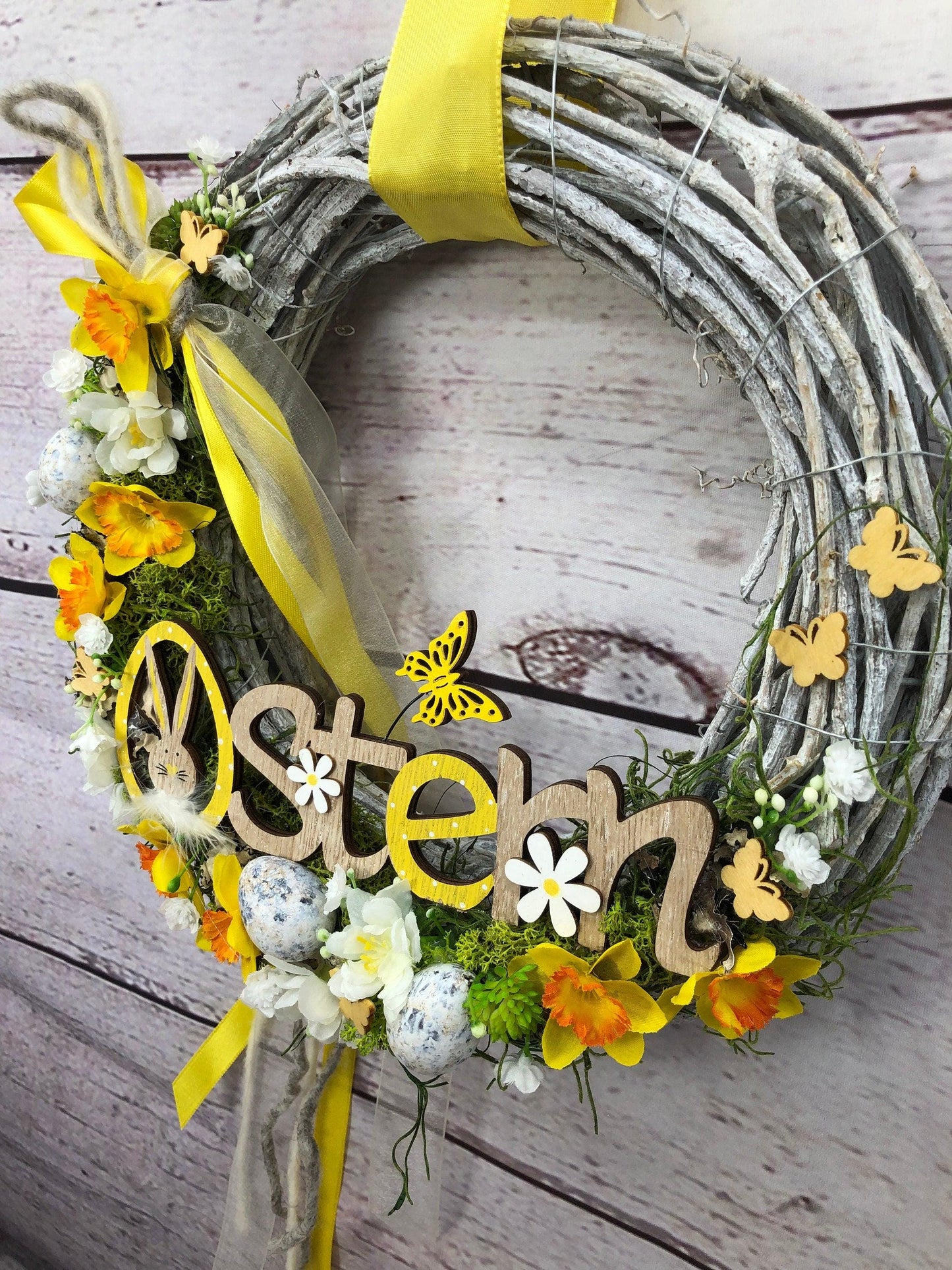 Frühlingskranz Türkranz Maiglöckchen & Hasen – Osterdeko Seidenblumen handgefertigt – Türkranz – SarahsFlowerStudio