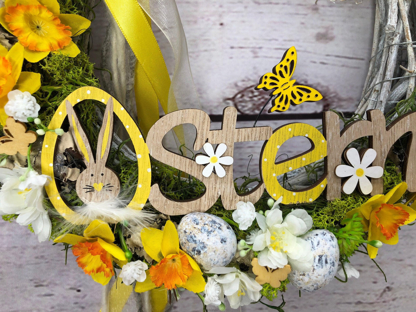 Frühlingskranz Türkranz Maiglöckchen & Hasen – Osterdeko Seidenblumen handgefertigt – Türkranz – SarahsFlowerStudio