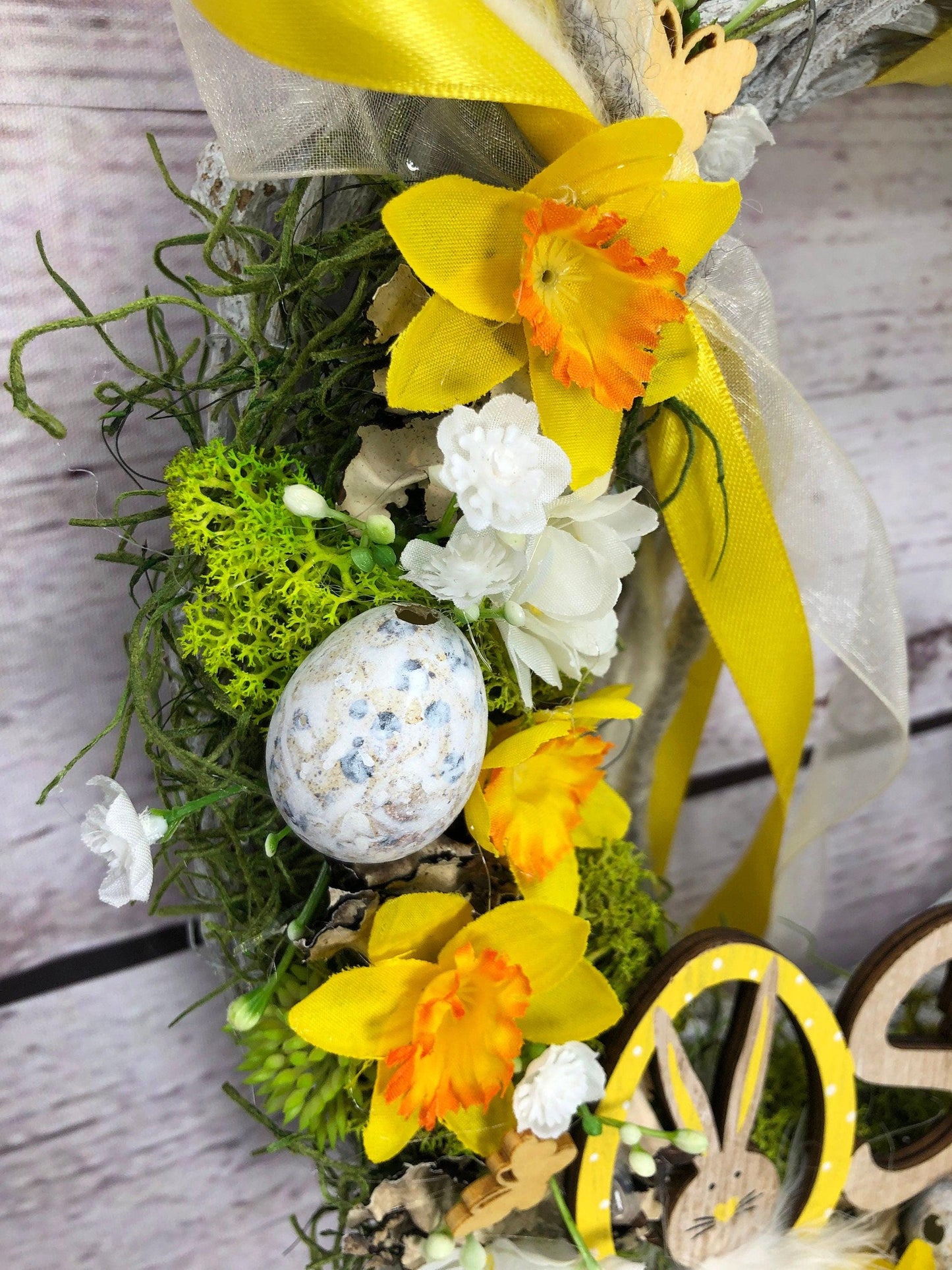 Frühlingskranz Türkranz Maiglöckchen & Hasen – Osterdeko Seidenblumen handgefertigt – Türkranz – SarahsFlowerStudio