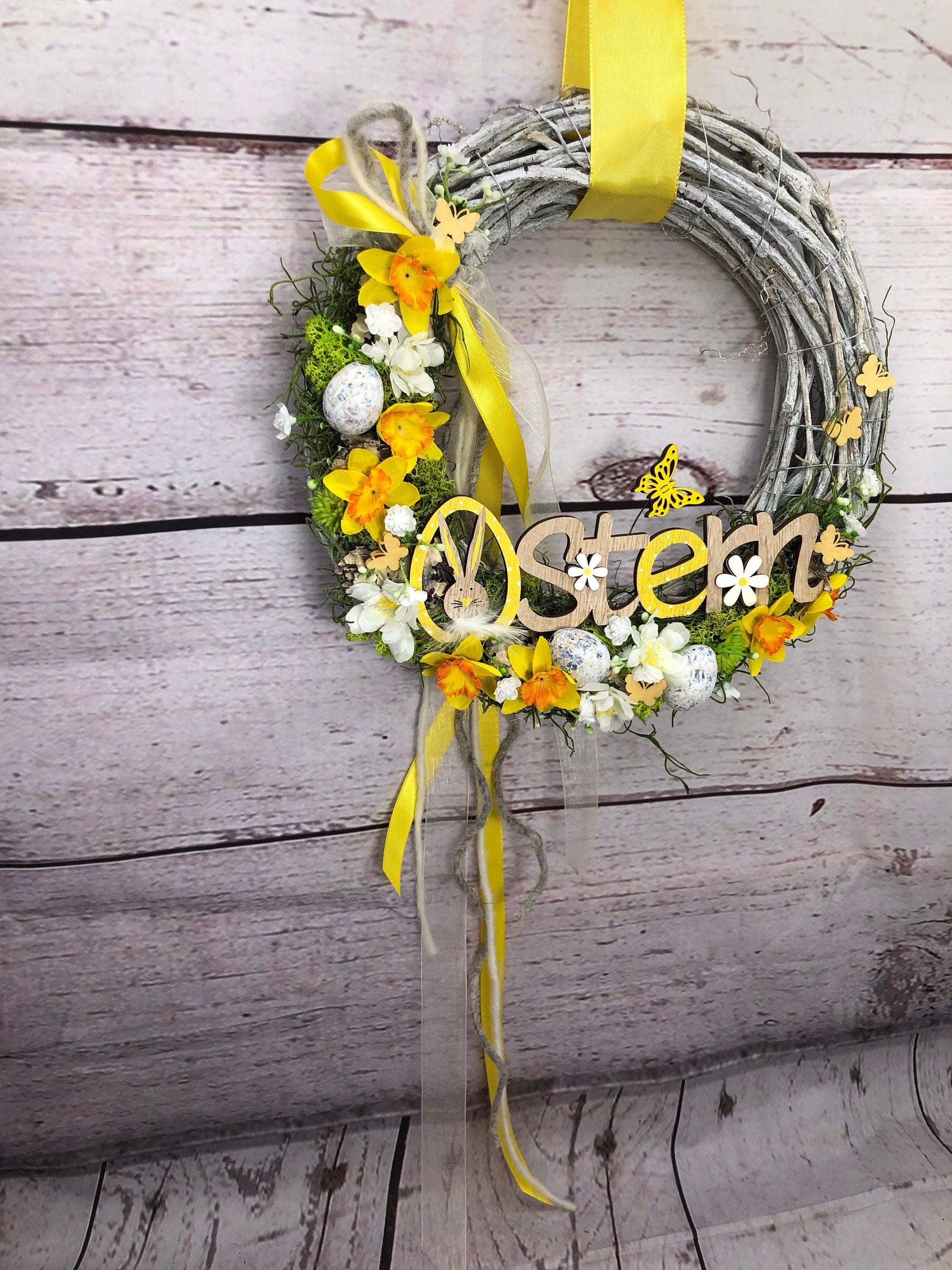 Frühlingskranz Türkranz Maiglöckchen & Hasen – Osterdeko Seidenblumen handgefertigt – Türkranz – SarahsFlowerStudio
