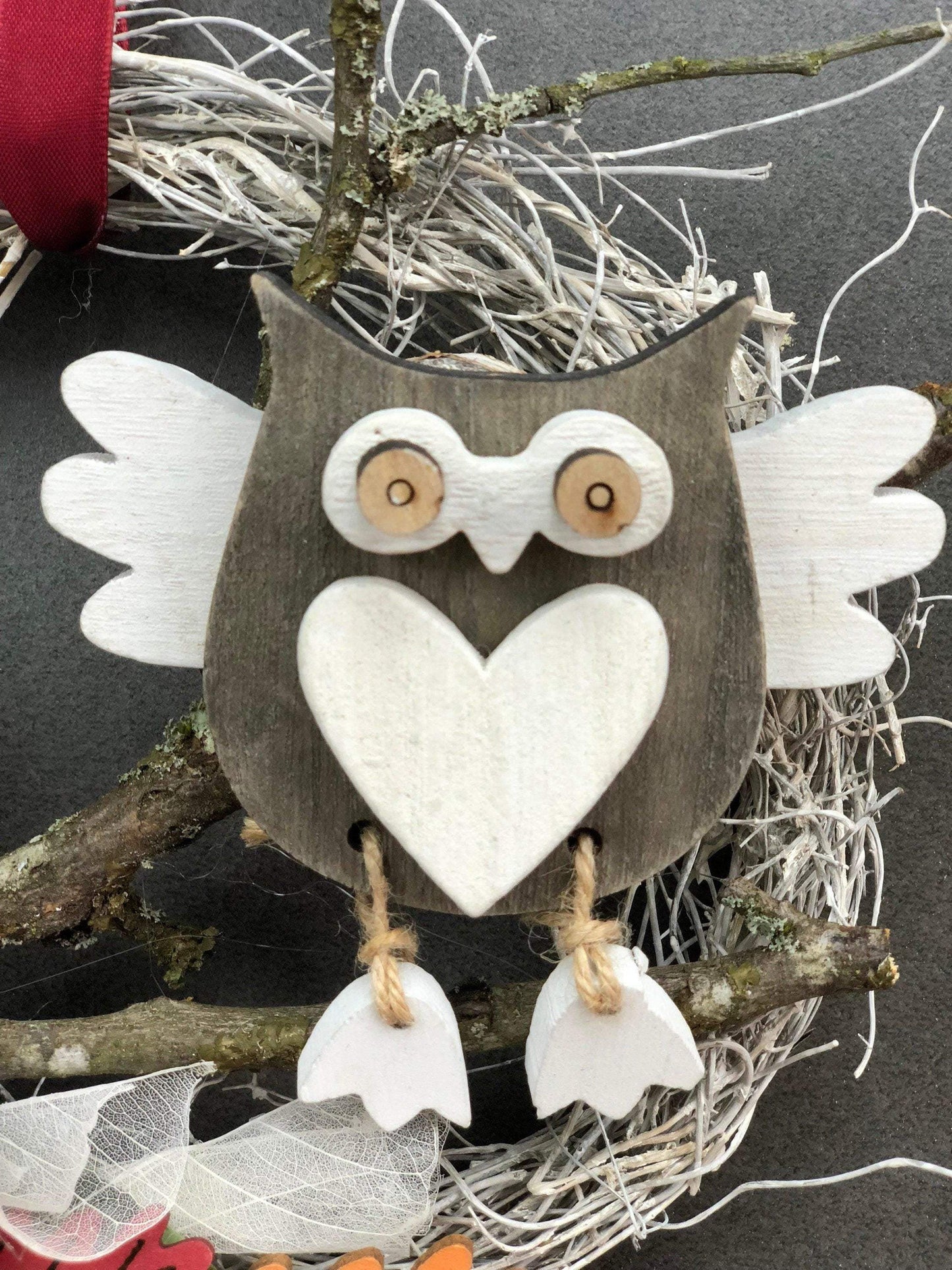 Türkranz 22cm Türdeko Türschmuck Eule Modern Tür Schmuck Herbst herbstlich ganzjährig Herbst – handgemacht aus Seiden- und Kunstblumen, langlebig & pflegeleicht von SarahsFlowerStudio