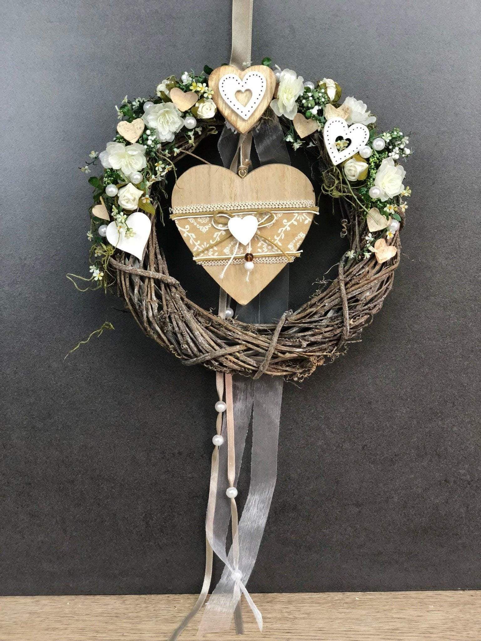 Türkranz 26cm Türdeko Türschmuck Herz Modern ganzjährig Tür Schmuck Herbst – handgemacht aus Seiden- und Kunstblumen, langlebig & pflegeleicht von SarahsFlowerStudio