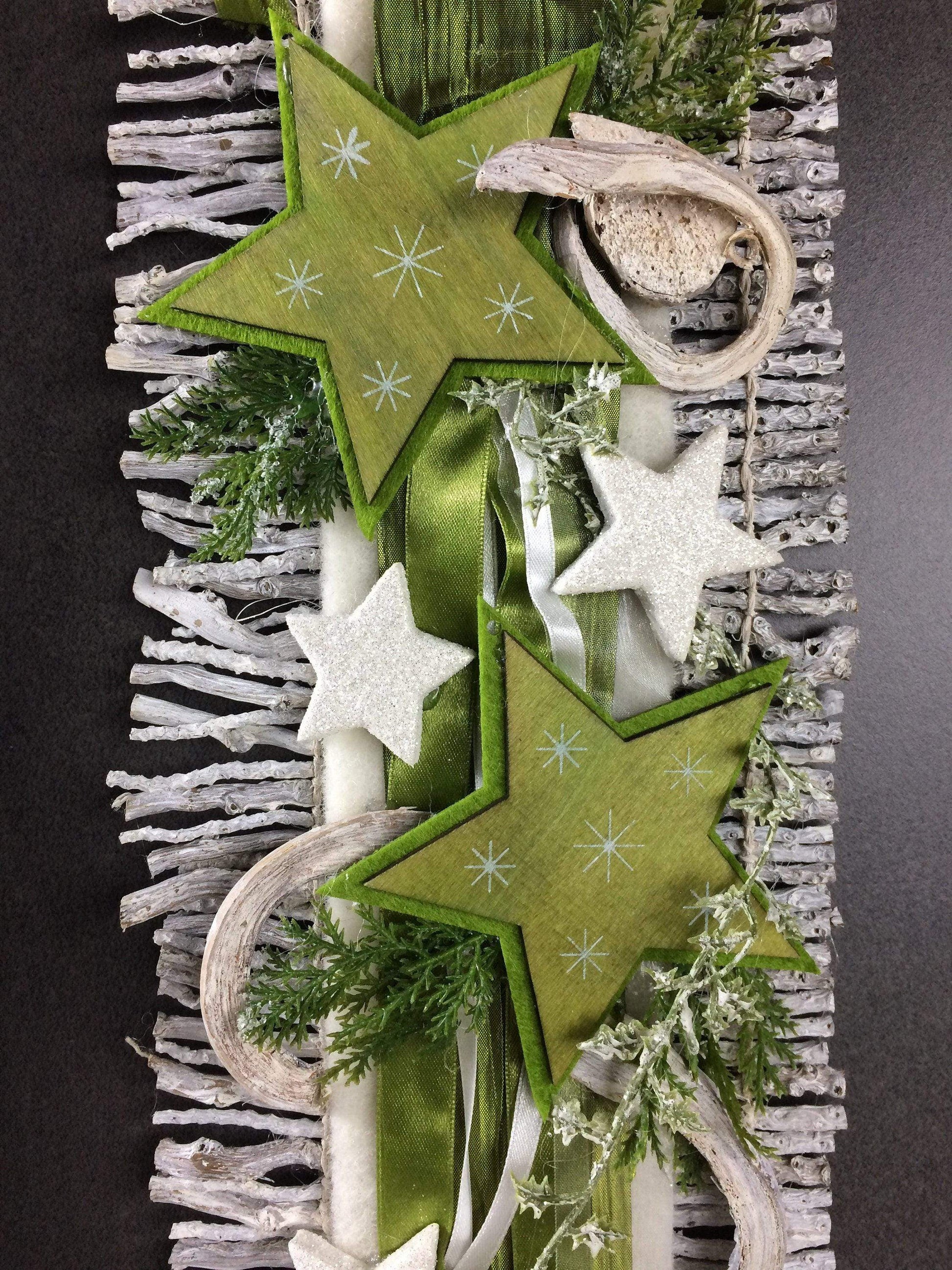 Weihnachten Advent Türdeko Türdekoration Türkranz Stern Birke Reebmatte – handgemacht aus Seiden- und Kunstblumen, langlebig & pflegeleicht von SarahsFlowerStudio