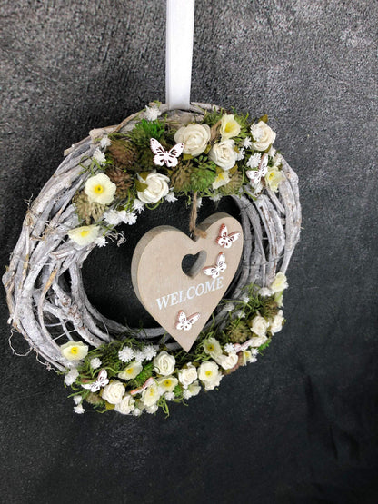 Türkranz Türdeko Türschmuck Herz Welcome Modern ganzjährig Tür Schmuck Herbst – handgemacht aus Seiden- und Kunstblumen, langlebig & pflegeleicht von SarahsFlowerStudio