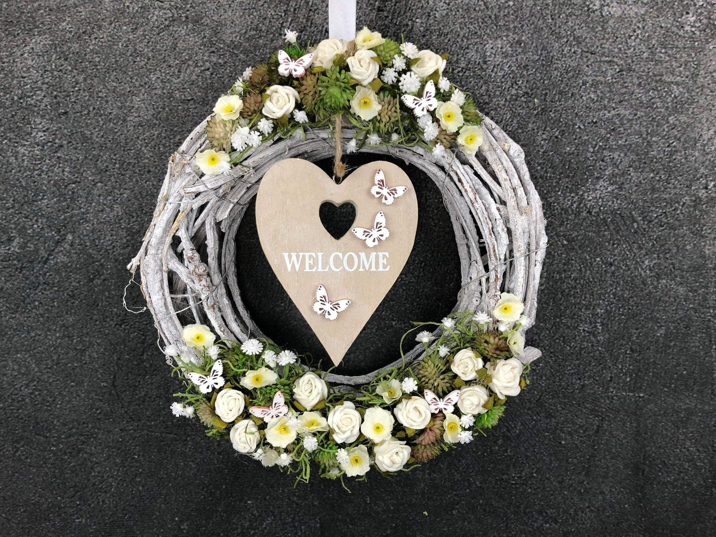 Türkranz Türdeko Türschmuck Herz Welcome Modern ganzjährig Tür Schmuck Herbst – handgemacht aus Seiden- und Kunstblumen, langlebig & pflegeleicht von SarahsFlowerStudio