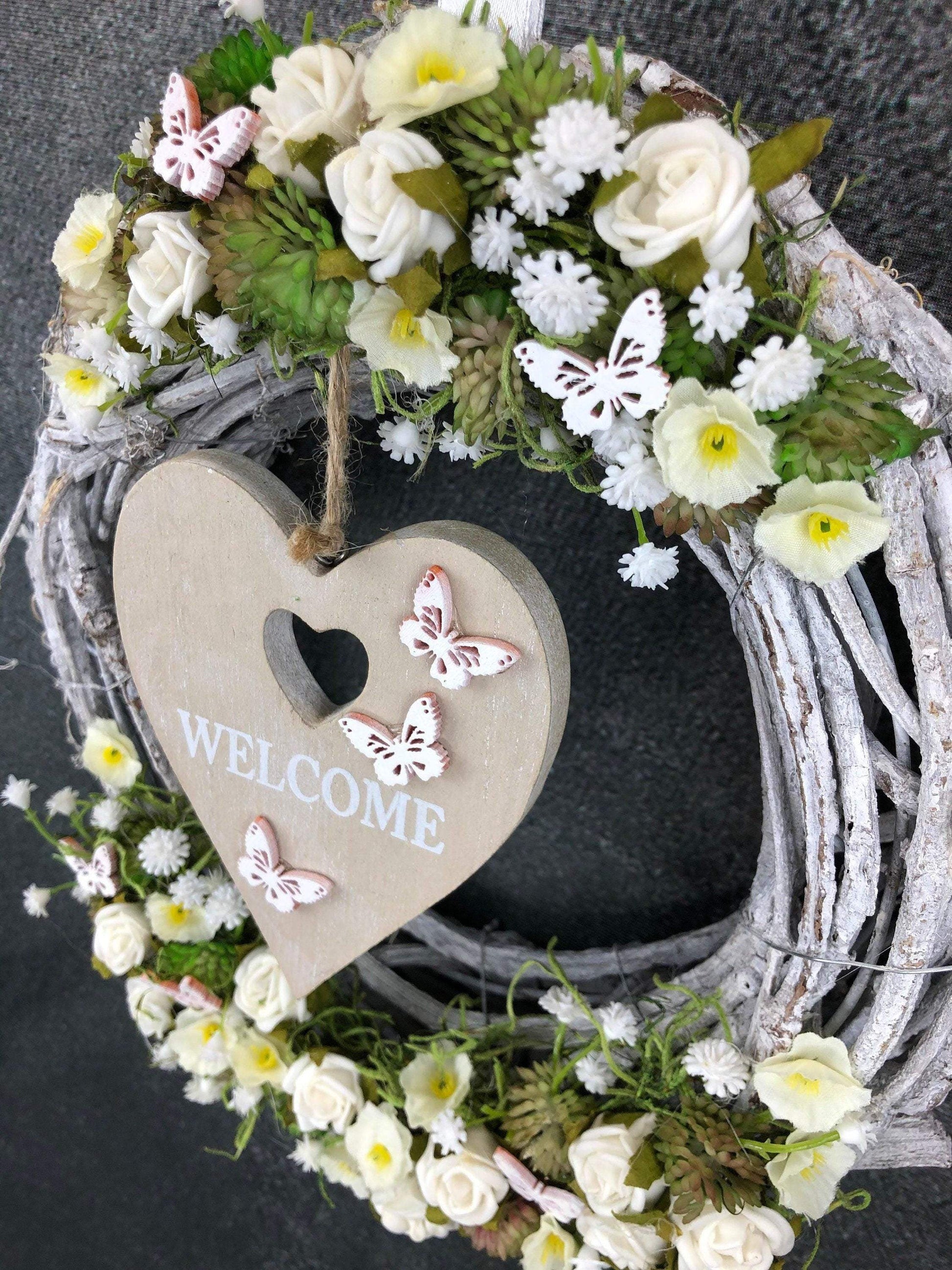 Türkranz Türdeko Türschmuck Herz Welcome Modern ganzjährig Tür Schmuck Herbst – handgemacht aus Seiden- und Kunstblumen, langlebig & pflegeleicht von SarahsFlowerStudio