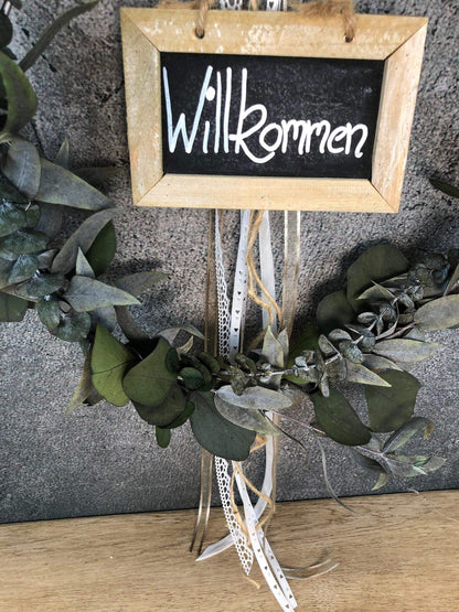 Türkranz Tafel Willkommen Herbst Kranz Ring Eukalyptus Wandkranz Trockenblumen Natur natürlich Hoop Herbst Herbstlich – handgemacht aus Seiden- und Kunstblumen, langlebig & pflegeleicht von SarahsFlowerStudio