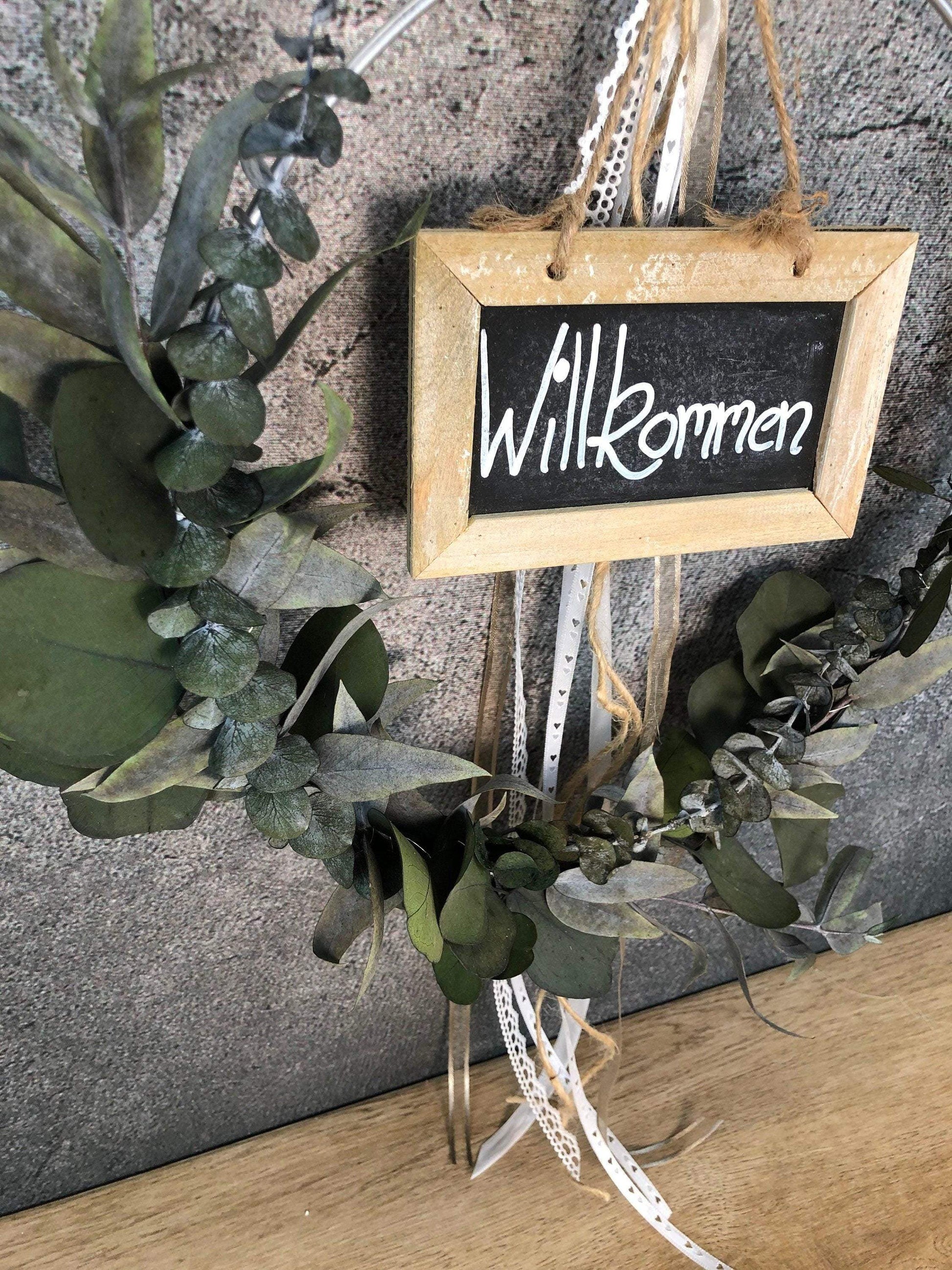 Türkranz Tafel Willkommen Herbst Kranz Ring Eukalyptus Wandkranz Trockenblumen Natur natürlich Hoop Herbst Herbstlich – handgemacht aus Seiden- und Kunstblumen, langlebig & pflegeleicht von SarahsFlowerStudio