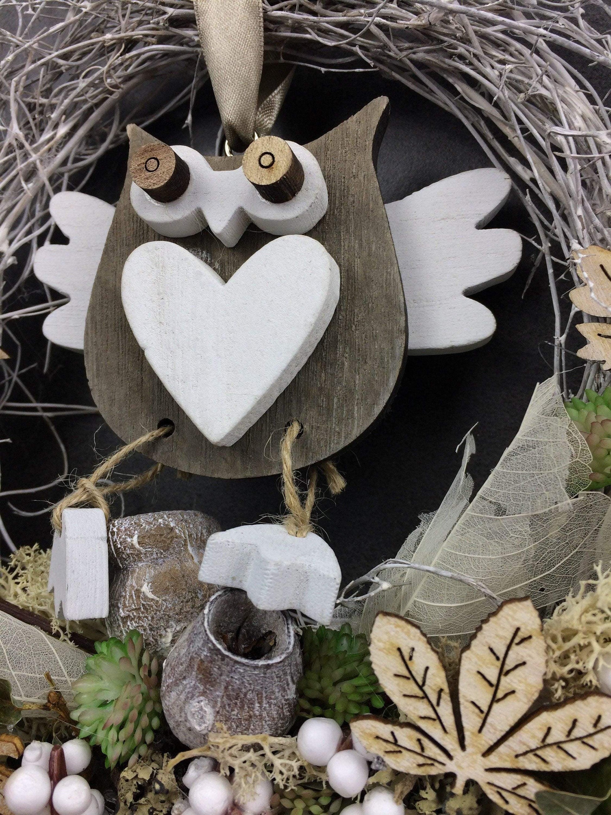 Türkranz 22cm Türdeko Türschmuck Eule Modern Tür Schmuck Herbst herbstlich ganzjährig Herbst – handgemacht aus Seiden- und Kunstblumen, langlebig & pflegeleicht von SarahsFlowerStudio