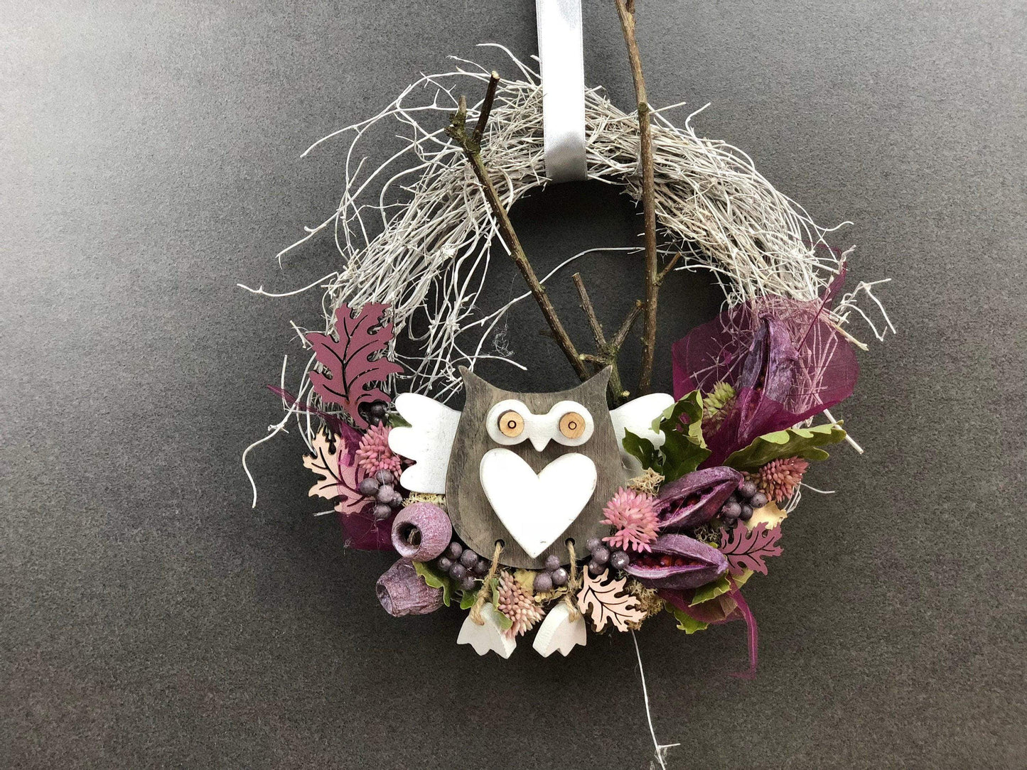 Türkranz 22cm Türdeko Türschmuck Eule Modern Tür Schmuck Herbst herbstlich ganzjährig Herbst – handgemacht aus Seiden- und Kunstblumen, langlebig & pflegeleicht von SarahsFlowerStudio