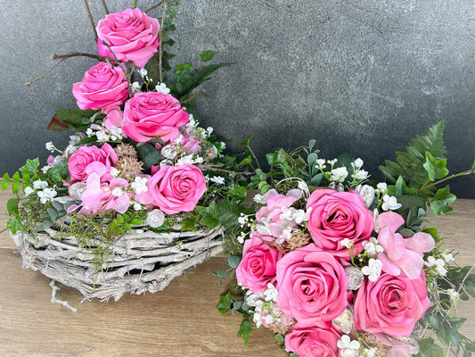 Grabgesteck Set Gesteck und Strauß Rosen Allerheiligen Grabschmuck Rose Hortensie Wunschfarbe Grabdeko Grabdekoration Allerheiligen – handgemacht aus Seiden- und Kunstblumen, langlebig & pflegeleicht von SarahsFlowerStudio