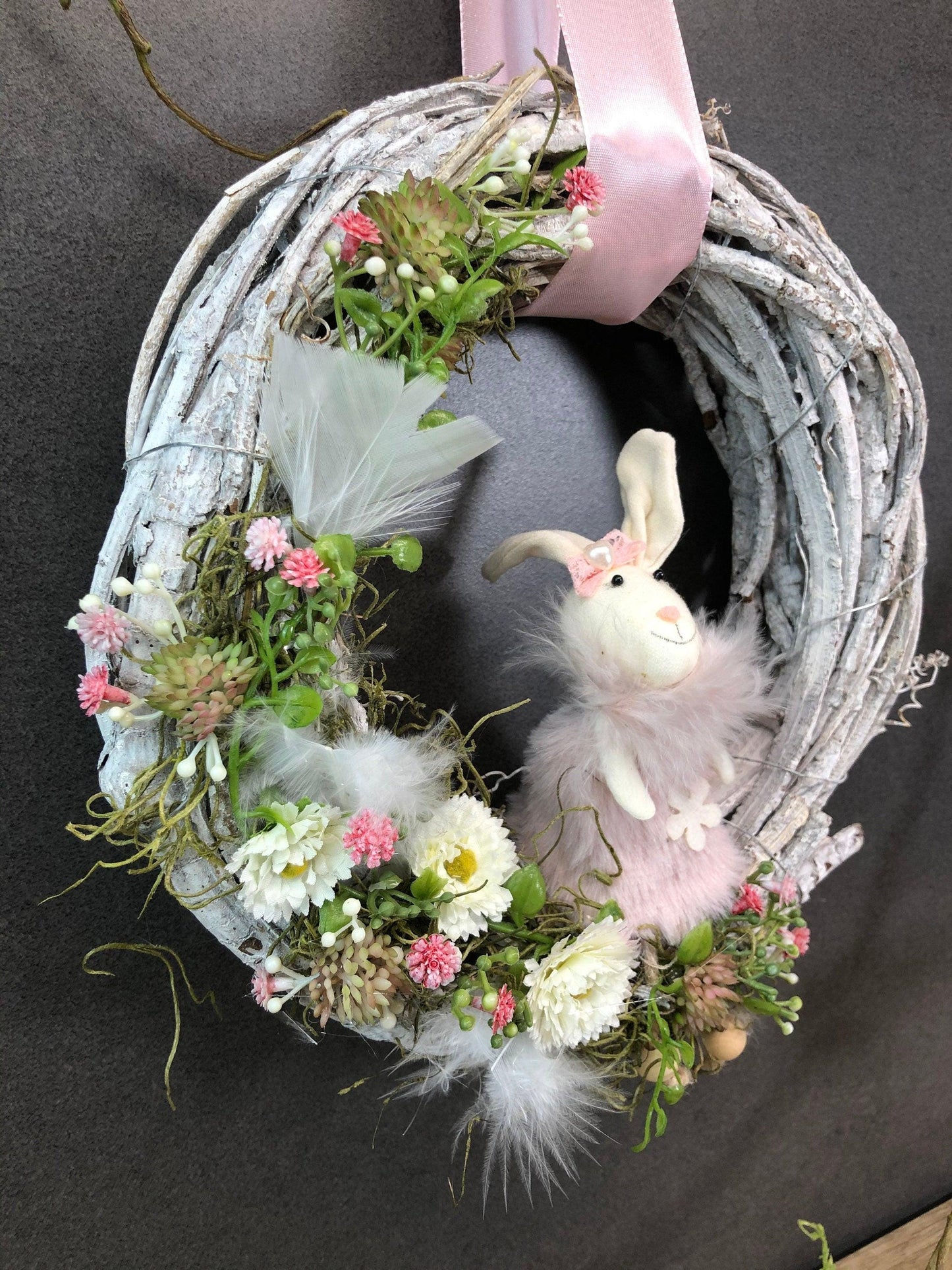 Frühlingskranz Haustür Seidenblumen – Osterkranz mit Hasen & Maiglöckchen – Türkranz – SarahsFlowerStudio