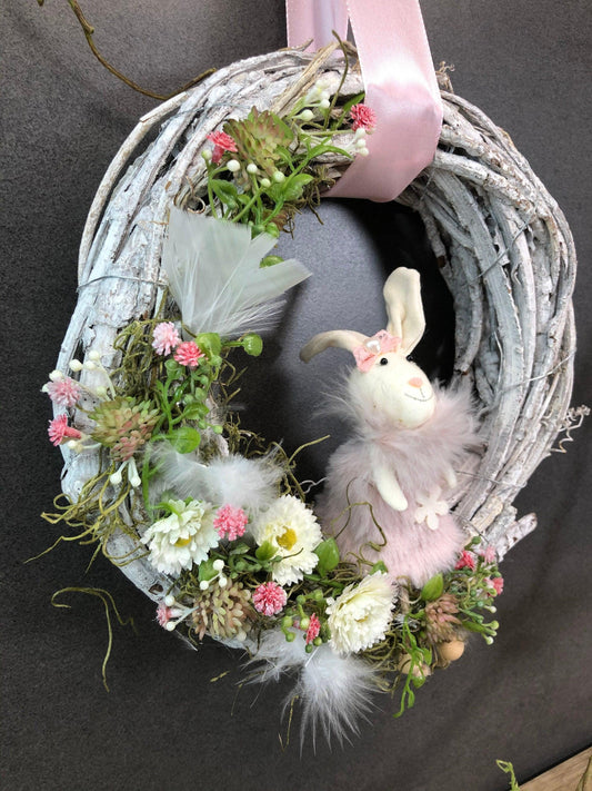 Frühlingskranz Haustür Seidenblumen – Osterkranz mit Hasen & Maiglöckchen – Türkranz – SarahsFlowerStudio