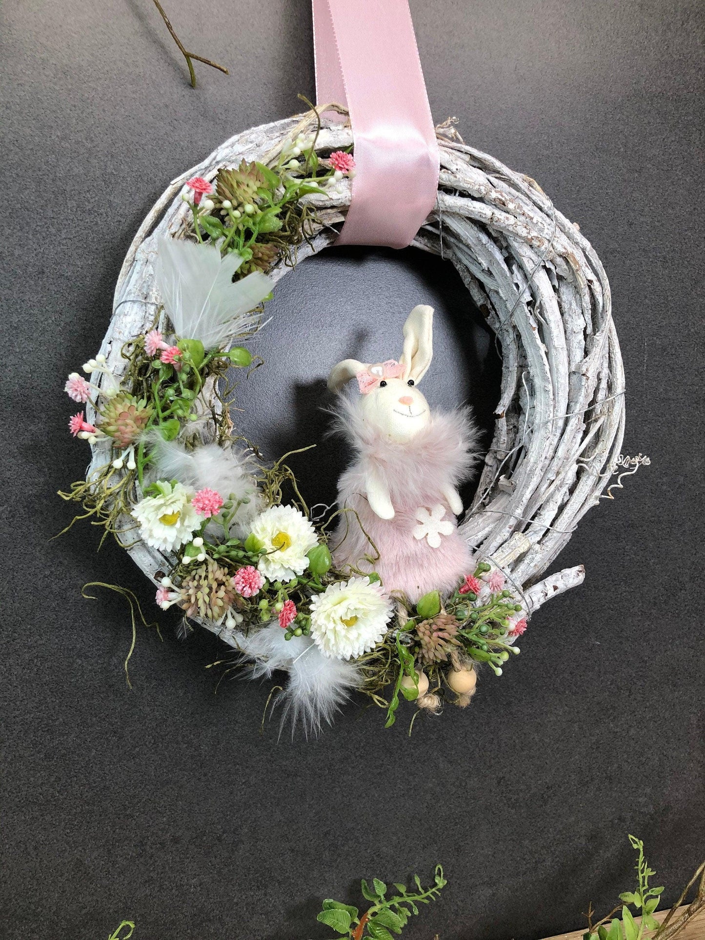 Frühlingskranz Haustür Seidenblumen – Osterkranz mit Hasen & Maiglöckchen – Türkranz – SarahsFlowerStudio