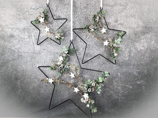Stern Fensterdeko Türkranz Advent Modern Ring Fenster Fensterschmuck Deko Weihnachten Wandschmuck – handgemacht aus Seiden- und Kunstblumen, langlebig & pflegeleicht von SarahsFlowerStudio