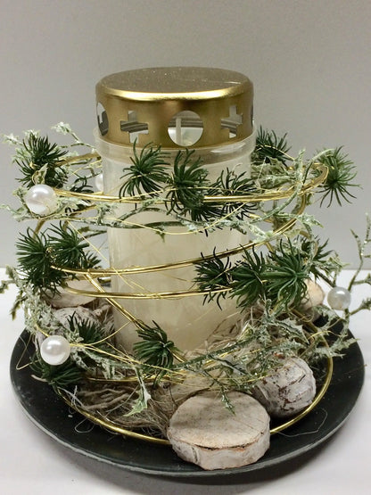 Grabgesteck Florales Windlicht Allerheiligen mit Kerze 20cm Grabdekoration Grabschmuck Allerheiligen – handgemacht aus Seiden- und Kunstblumen, langlebig & pflegeleicht von SarahsFlowerStudio