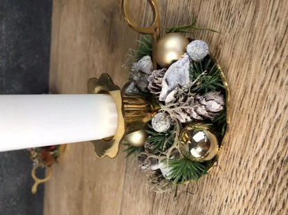 Kerzenteller Kerzenhalter Kerzenständer Vintage Nostalgisch Retro Gold Romantisch – handgemacht aus Seiden- und Kunstblumen, langlebig & pflegeleicht von SarahsFlowerStudio