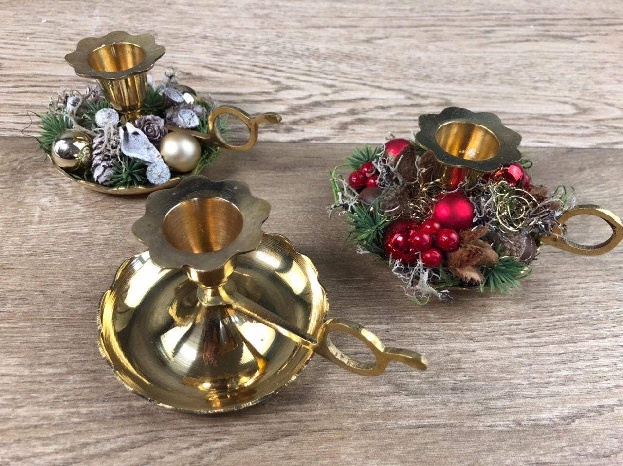 Kerzenteller Kerzenhalter Kerzenständer Vintage Nostalgisch Retro Gold Romantisch – handgemacht aus Seiden- und Kunstblumen, langlebig & pflegeleicht von SarahsFlowerStudio