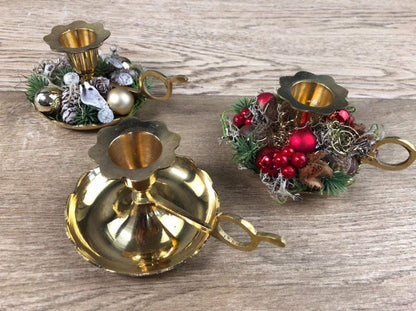 Kerzenteller Kerzenhalter Kerzenständer Vintage Nostalgisch Retro Gold Romantisch – handgemacht aus Seiden- und Kunstblumen, langlebig & pflegeleicht von SarahsFlowerStudio