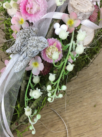 Grabgesteck Grabschmuck Gesteck Herz Moosherz Grabdeko Grabdekoration – handgemacht aus Seiden- und Kunstblumen, langlebig & pflegeleicht von SarahsFlowerStudio