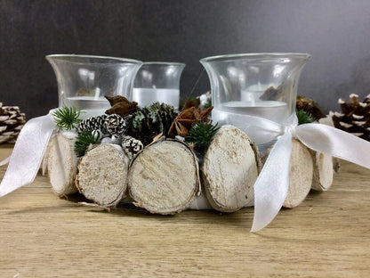 Adventskranz Wunschfarbe Zapfen Birke Wunschfarbe Teelicht Anis Zimt – handgemacht aus Seiden- und Kunstblumen, langlebig & pflegeleicht von SarahsFlowerStudio