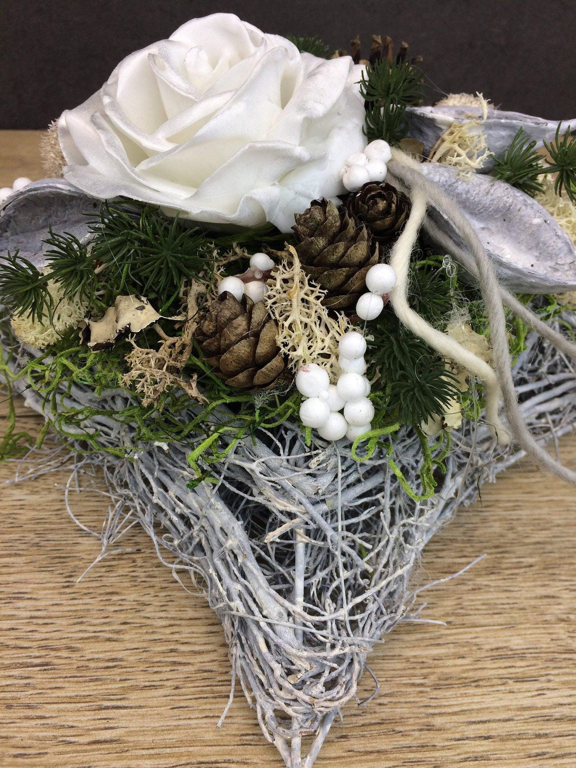 Grabgesteck Allerheiligen Wachsrosen Wachsrose Rose Grabschmuck Kissen Islandmoos Zapfen Exoten Grabdekoration – handgemacht aus Seiden- und Kunstblumen, langlebig & pflegeleicht von SarahsFlowerStudio