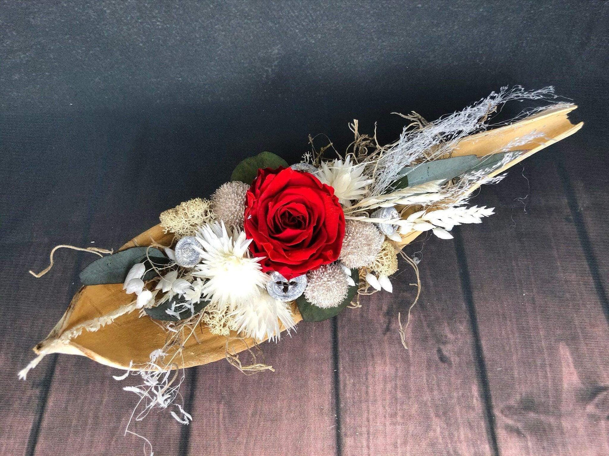 Tischgesteck Tischdeko Deko Gefriergetrocknet Rose Gräser Trockenblumen Trockenmaterial Natur natürlich dried bouquet dried Flowers – handgemacht aus Seiden- und Kunstblumen, langlebig & pflegeleicht von SarahsFlowerStudio