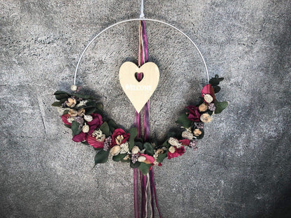 Türkranz Welcome Herz Kranz Ring Eukalyptus Hortensie Zapfen Wandkranz Trockenblumen Natur natürlich Hoop Herbst Herbstlich – handgemacht aus Seiden- und Kunstblumen, langlebig & pflegeleicht von SarahsFlowerStudio