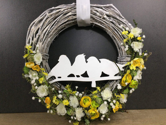 Türkranz 35cm Türdeko Türschmuck Vogel Vögel Hortensie Rosen Schleierkraut ZweigeModern ganzjährig Tür Schmuck Herbst – handgemacht aus Seiden- und Kunstblumen, langlebig & pflegeleicht von SarahsFlowerStudio
