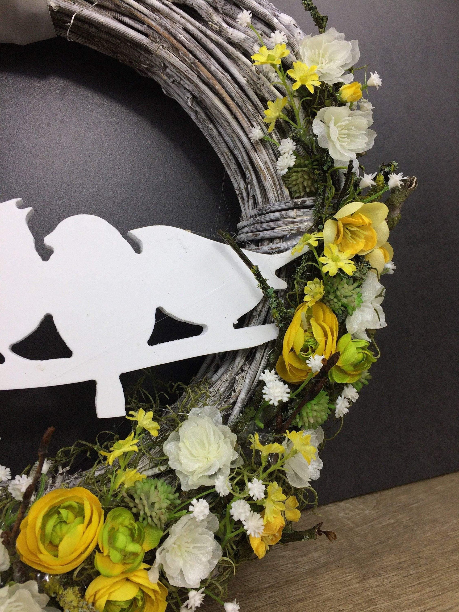 Türkranz 35cm Türdeko Türschmuck Vogel Vögel Hortensie Rosen Schleierkraut ZweigeModern ganzjährig Tür Schmuck Herbst – handgemacht aus Seiden- und Kunstblumen, langlebig & pflegeleicht von SarahsFlowerStudio