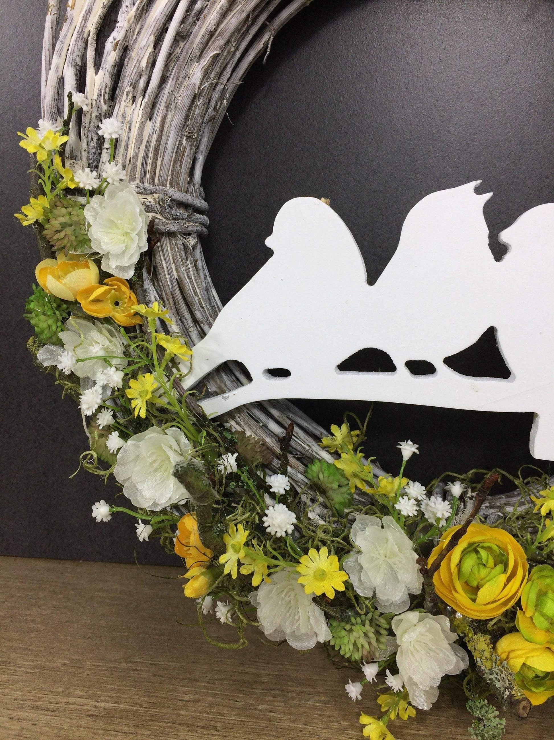 Türkranz 35cm Türdeko Türschmuck Vogel Vögel Hortensie Rosen Schleierkraut ZweigeModern ganzjährig Tür Schmuck Herbst – handgemacht aus Seiden- und Kunstblumen, langlebig & pflegeleicht von SarahsFlowerStudio