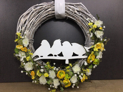 Türkranz 35cm Türdeko Türschmuck Vogel Vögel Hortensie Rosen Schleierkraut ZweigeModern ganzjährig Tür Schmuck Herbst – handgemacht aus Seiden- und Kunstblumen, langlebig & pflegeleicht von SarahsFlowerStudio
