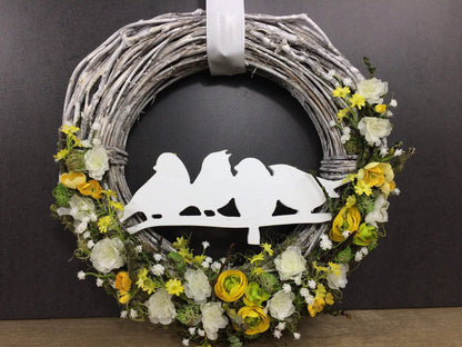 Türkranz 35cm Türdeko Türschmuck Vogel Vögel Hortensie Rosen Schleierkraut ZweigeModern ganzjährig Tür Schmuck Herbst – handgemacht aus Seiden- und Kunstblumen, langlebig & pflegeleicht von SarahsFlowerStudio