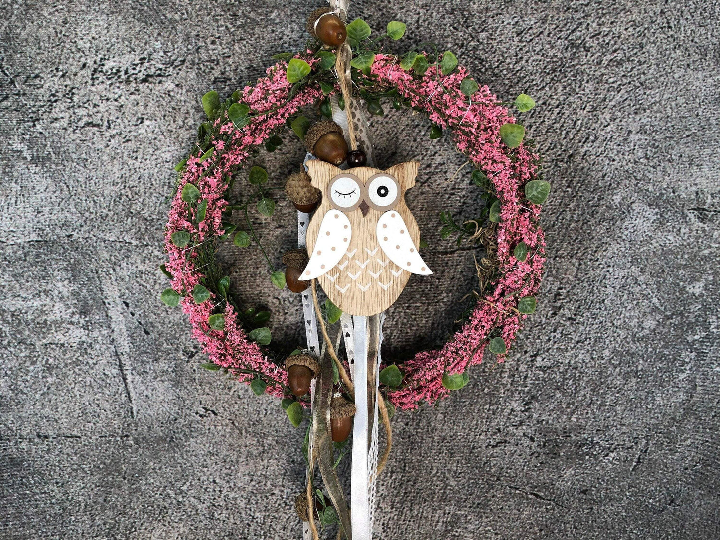 Türkranz Heide Eule Welcome Herbst Herbstlich Türschmuck Modern Wunschfarbe Wunschgröße Tür Schmuck ganzjährig – handgemacht aus Seiden- und Kunstblumen, langlebig & pflegeleicht von SarahsFlowerStudio