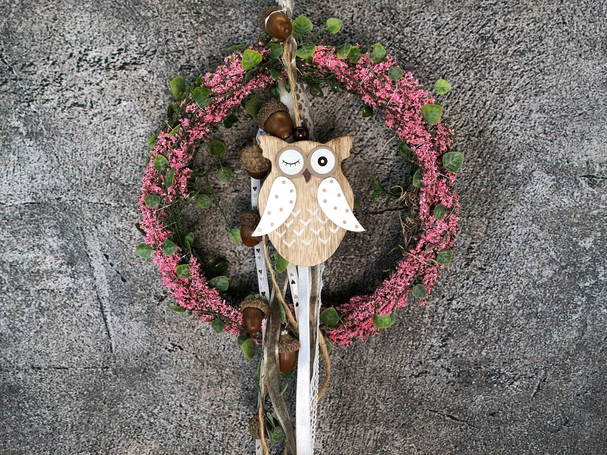 Türkranz Heide Eule Welcome Herbst Herbstlich Türschmuck Modern Wunschfarbe Wunschgröße Tür Schmuck ganzjährig – handgemacht aus Seiden- und Kunstblumen, langlebig & pflegeleicht von SarahsFlowerStudio