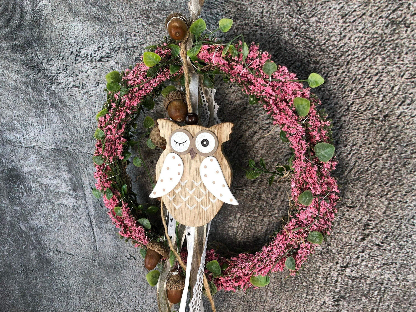 Türkranz Heide Eule Welcome Herbst Herbstlich Türschmuck Modern Wunschfarbe Wunschgröße Tür Schmuck ganzjährig – handgemacht aus Seiden- und Kunstblumen, langlebig & pflegeleicht von SarahsFlowerStudio