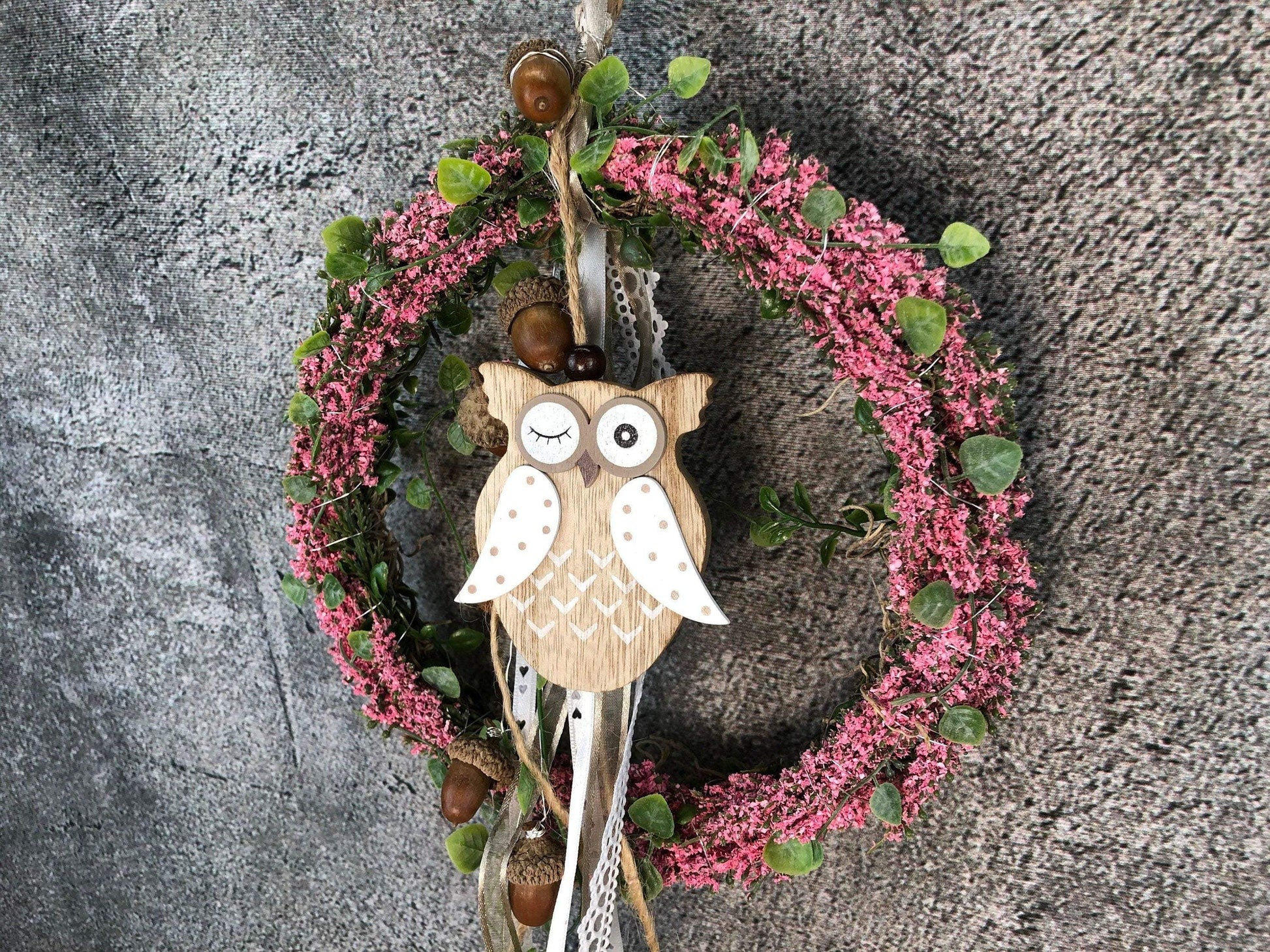 Türkranz Heide Eule Welcome Herbst Herbstlich Türschmuck Modern Wunschfarbe Wunschgröße Tür Schmuck ganzjährig – handgemacht aus Seiden- und Kunstblumen, langlebig & pflegeleicht von SarahsFlowerStudio