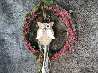 Türkranz Heide Eule Welcome Herbst Herbstlich Türschmuck Modern Wunschfarbe Wunschgröße Tür Schmuck ganzjährig – handgemacht aus Seiden- und Kunstblumen, langlebig & pflegeleicht von SarahsFlowerStudio