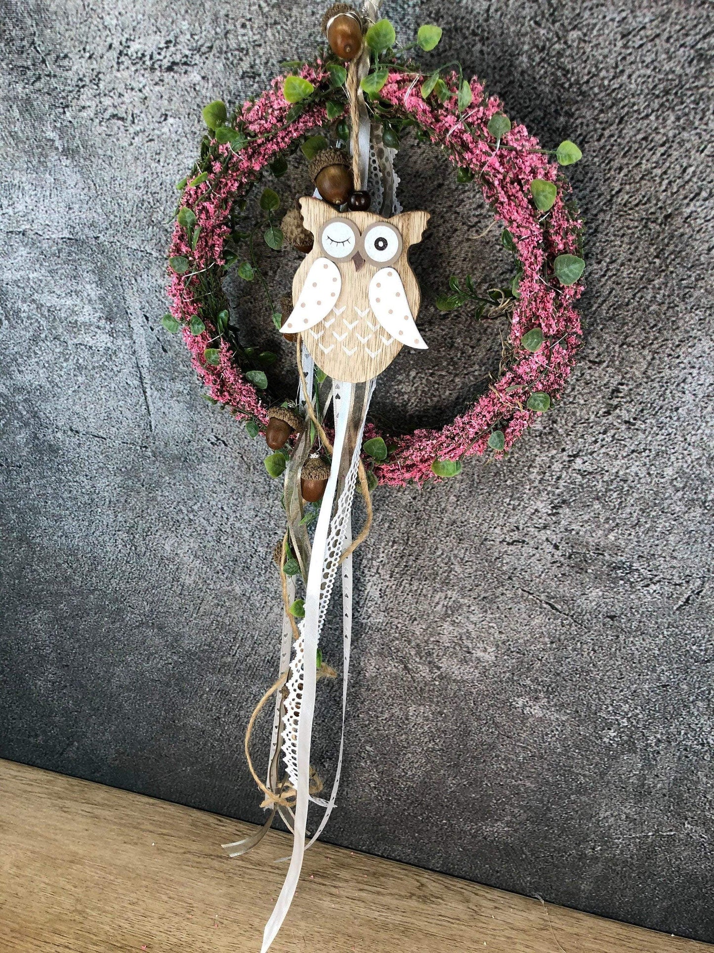 Türkranz Heide Eule Welcome Herbst Herbstlich Türschmuck Modern Wunschfarbe Wunschgröße Tür Schmuck ganzjährig – handgemacht aus Seiden- und Kunstblumen, langlebig & pflegeleicht von SarahsFlowerStudio
