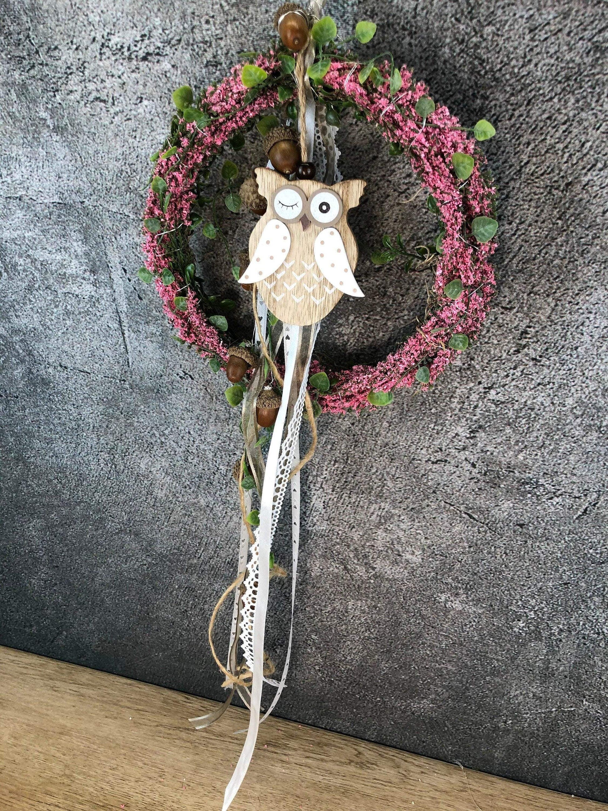 Türkranz Heide Eule Welcome Herbst Herbstlich Türschmuck Modern Wunschfarbe Wunschgröße Tür Schmuck ganzjährig – handgemacht aus Seiden- und Kunstblumen, langlebig & pflegeleicht von SarahsFlowerStudio