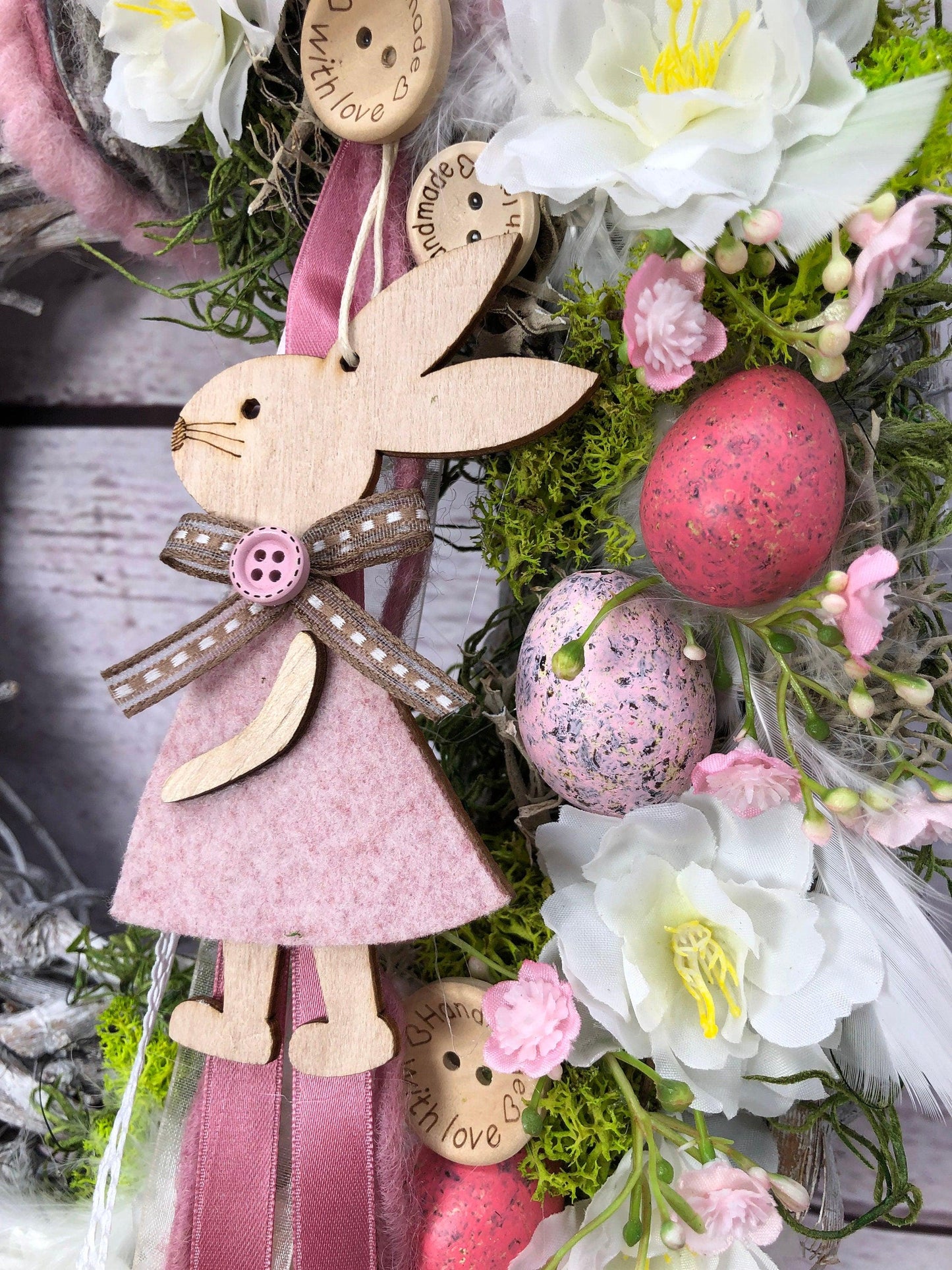 Türkranz Frühlling Hasen & Schleierkraut – Osterkranz Seidenblumen Türdeko – Türkranz – SarahsFlowerStudio