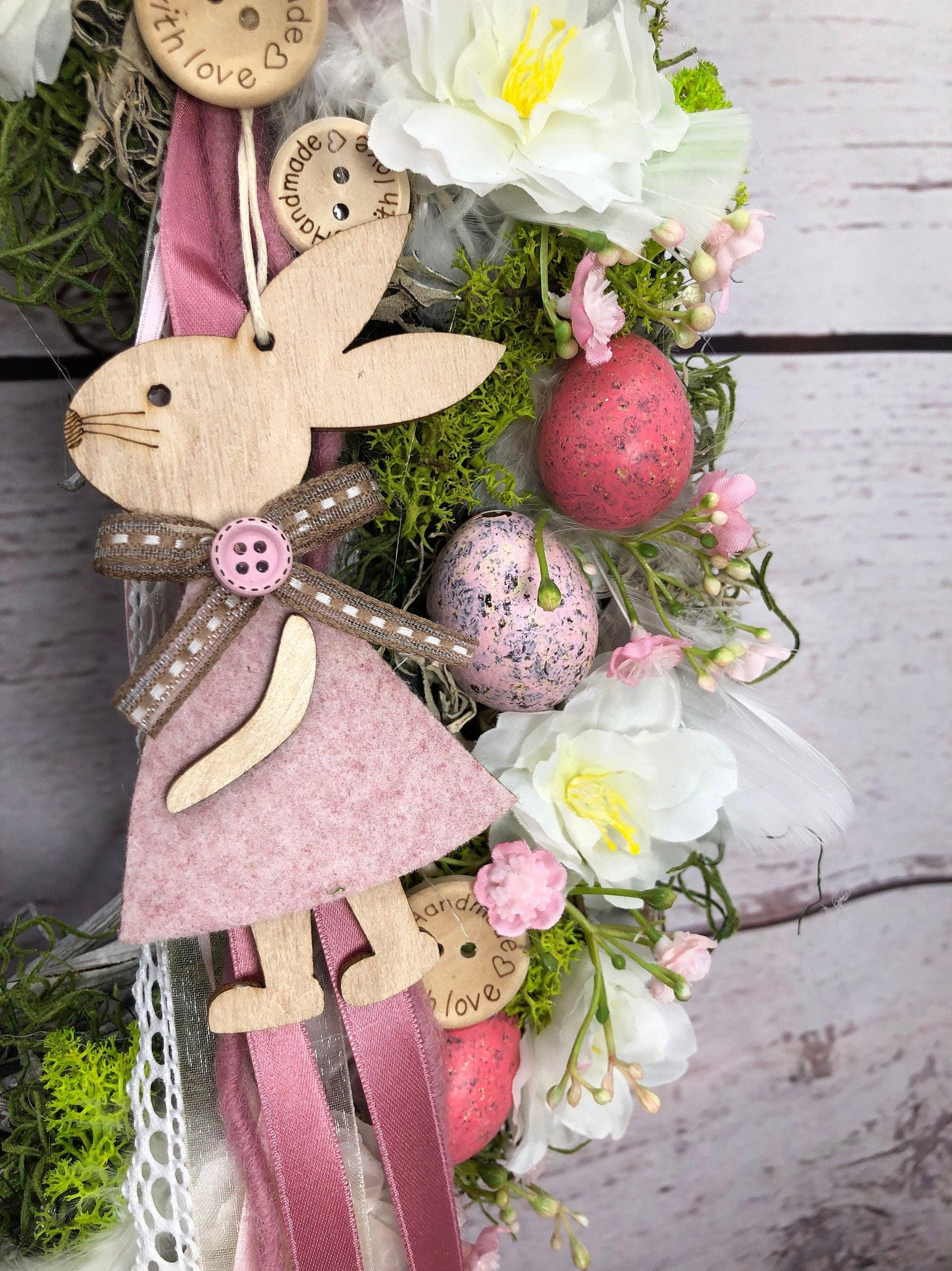 Türkranz Frühlling Hasen & Schleierkraut – Osterkranz Seidenblumen Türdeko – Türkranz – SarahsFlowerStudio