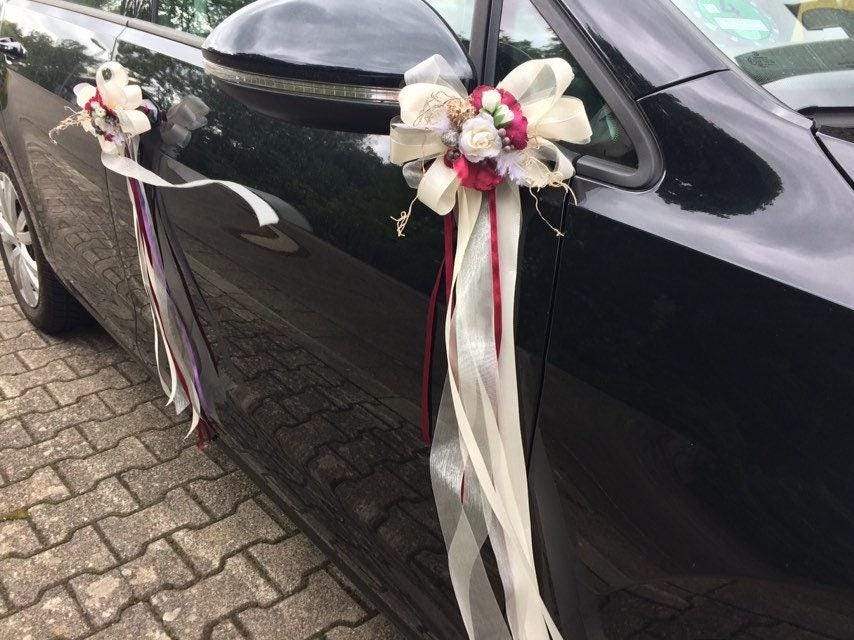 Autoschmuck Set 3 Teilig Herz und Schleifen Autodekoration Autoblumenschmuck Gesteck Hochzeit Kutschen Schmuck Kutschendeko Kutsche Wedding – handgemacht aus Seiden- und Kunstblumen, langlebig & pflegeleicht von SarahsFlowerStudio