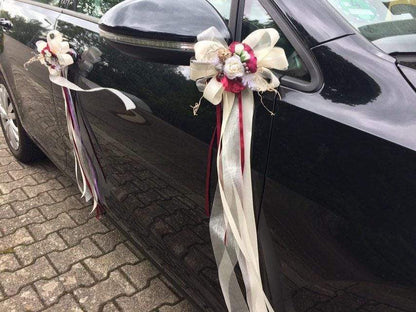 Autoschmuck Set 3 Teilig Herz und Schleifen Autodekoration Autoblumenschmuck Gesteck Hochzeit Kutschen Schmuck Kutschendeko Kutsche Wedding – handgemacht aus Seiden- und Kunstblumen, langlebig & pflegeleicht von SarahsFlowerStudio
