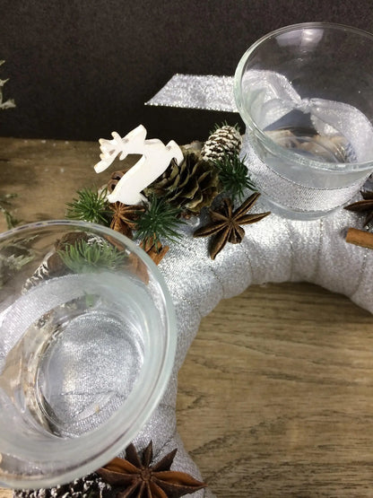 Adventskranz Wunschfarbe Hirsch Zapfen Birke Wunschfarbe Teelicht Anis Zimt – handgemacht aus Seiden- und Kunstblumen, langlebig & pflegeleicht von SarahsFlowerStudio