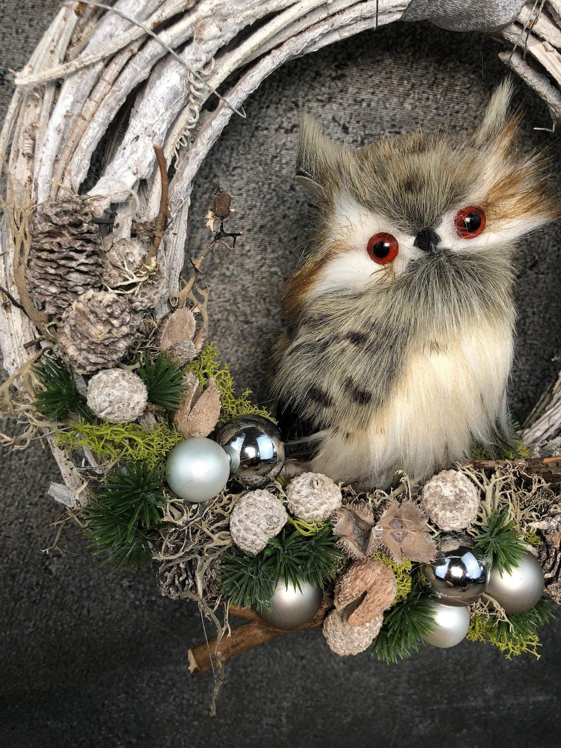 Advent Türkranz Türdeko Türschmuck Weihnachten Eule Kautz Moos Weide Zapfen mit LED – handgemacht aus Seiden- und Kunstblumen, langlebig & pflegeleicht von SarahsFlowerStudio