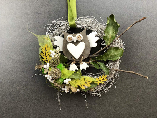 Türkranz 22cm Türdeko Türschmuck Eule Modern Tür Schmuck Herbst herbstlich ganzjährig Herbst – handgemacht aus Seiden- und Kunstblumen, langlebig & pflegeleicht von SarahsFlowerStudio