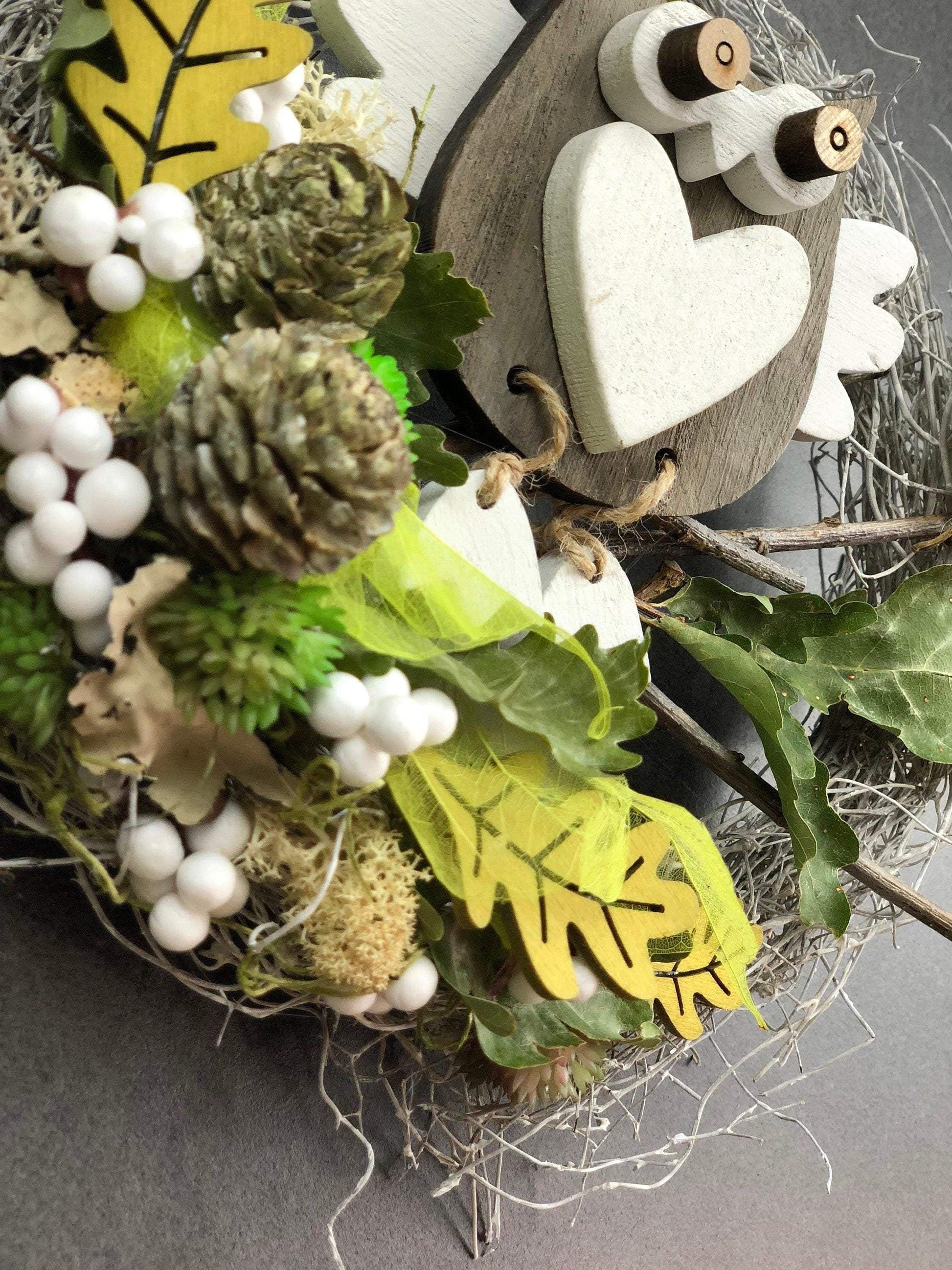 Türkranz 22cm Türdeko Türschmuck Eule Modern Tür Schmuck Herbst herbstlich ganzjährig Herbst – handgemacht aus Seiden- und Kunstblumen, langlebig & pflegeleicht von SarahsFlowerStudio