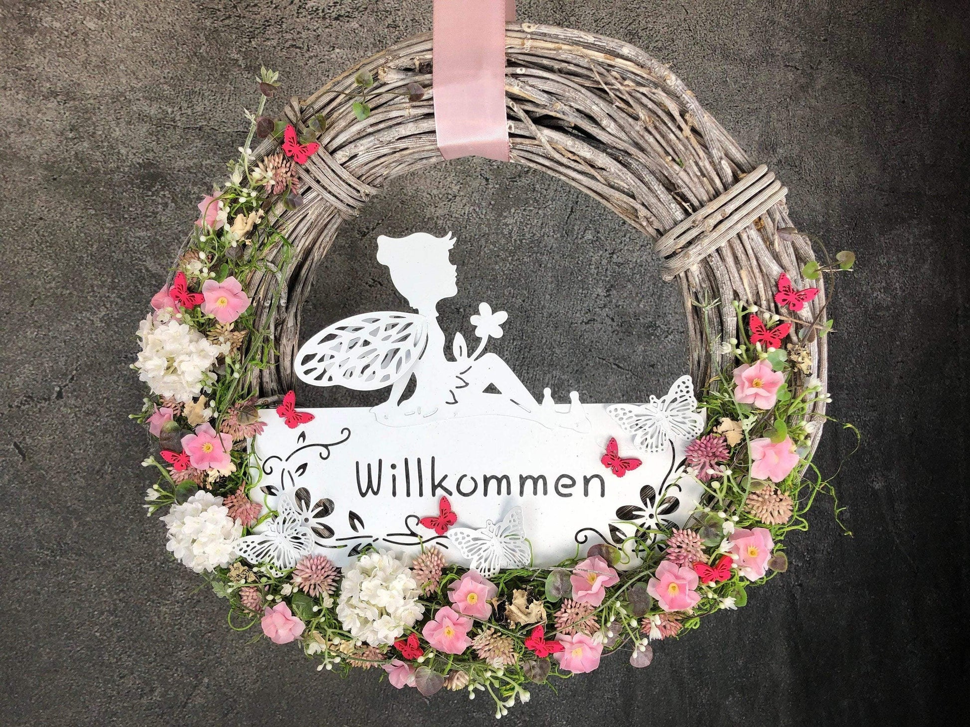 Türkranz Türdeko Türschmuck Kirschblüten Fee Willkommen Modern ganzjährig Tür Schmuck Herbst – handgemacht aus Seiden- und Kunstblumen, langlebig & pflegeleicht von SarahsFlowerStudio